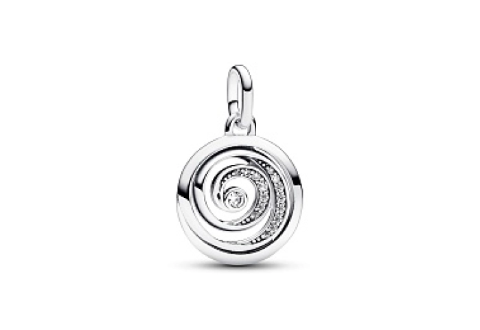Spiral sterling silver medallion with clear cubic zirconia