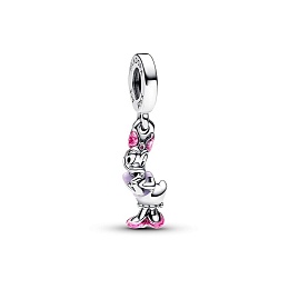 Disney Daisy Duck sterling silver dangle with holographic pink, purple and black enamel