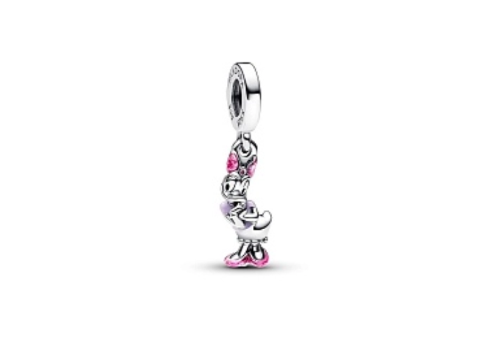 Disney Daisy Duck sterling silver dangle with holographic pink, purple and black enamel