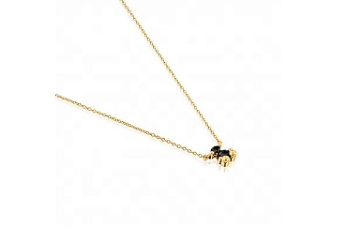 SILVER GOLD PLATED CHOKER ONYX BEAR 45CM