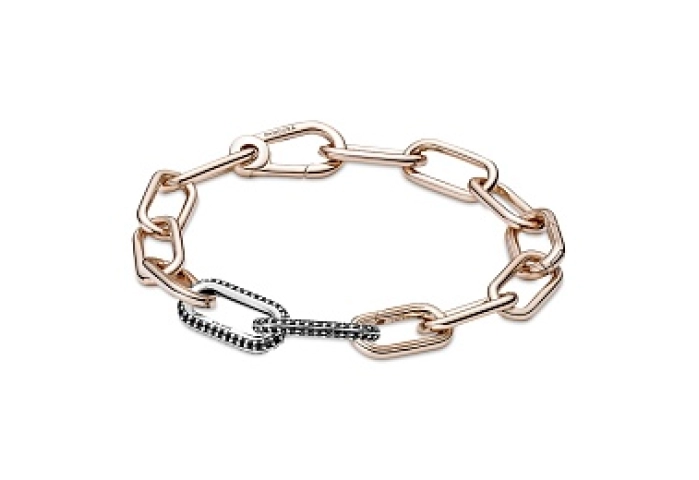 Sterling silver double link with black crystal /799660C03
