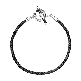 Sterling silver toggle bracelet with black leather