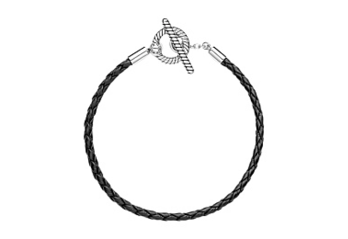 Sterling silver toggle bracelet with black leather