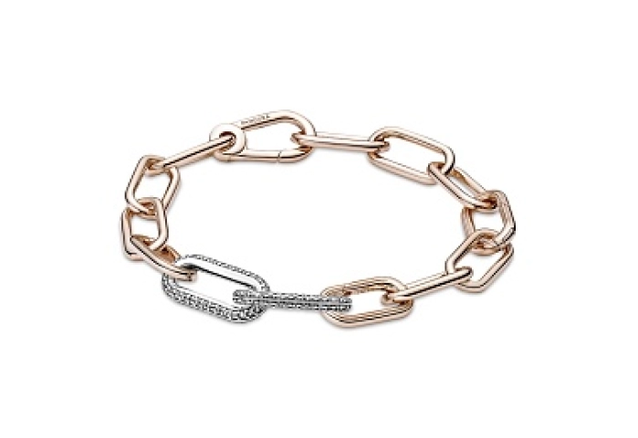 Sterling silver double link with clear cubic zirco
