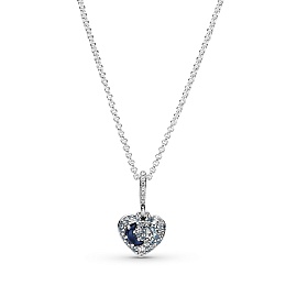 Heart sterling silver necklace with skylightblue, icy blue crystaland clear cubic zirconia /399232C0