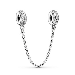 Silver safety chain with clear cubic zirconia