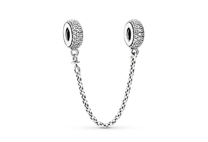 Silver safety chain with clear cubic zirconia