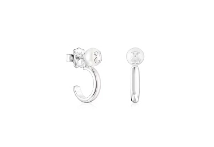 SILVER HOOP EARRINGS CULTURED PEARL 13MM