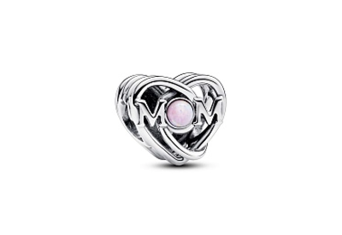 Mom heart sterling silver charm with pink lab-crea