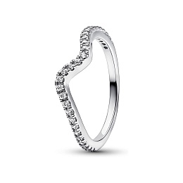 Wave sterling silver ring with clear cubic zirconia