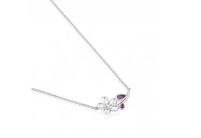 SILVER CHOKER FLOWER GEM 45CM CHAIN