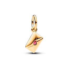 Love envelope 14k gold-plated dangle with red cubic zirconia