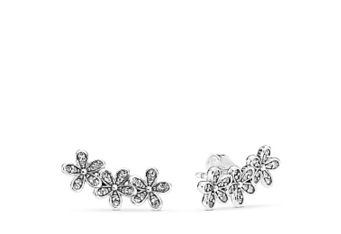 Daisy silver stud earrings with clear cubic zircon