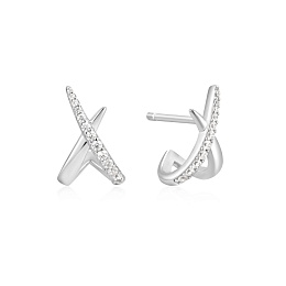 Silver Kiss Polished Pavé Studs