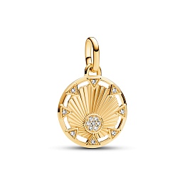 Sun light 14k gold-plated medallion with clear cubic zirconia