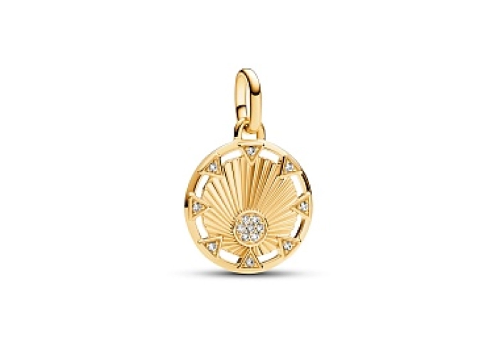 Sun light 14k gold-plated medallion with clear cubic zirconia