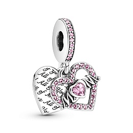 Mum heart sterling silver dangle with fancyfairy tale pink cubiczirconia