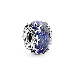 Sterling silver charm with galaxy glittery blue Mu