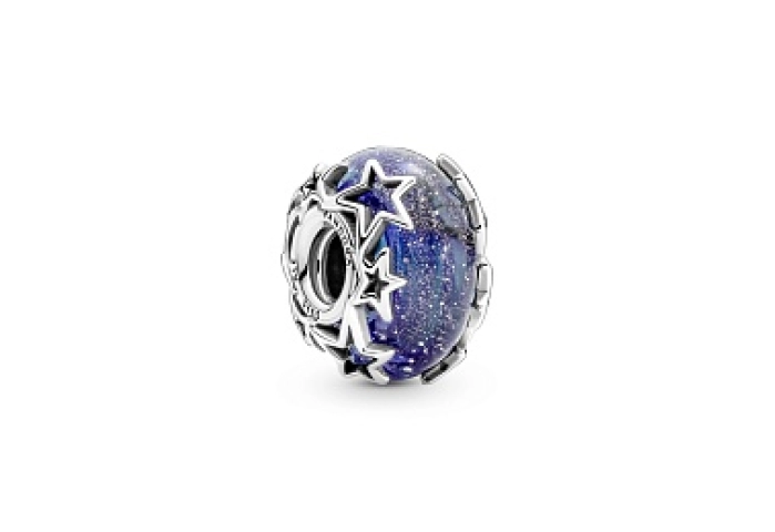 Sterling silver charm with galaxy glittery blue Mu