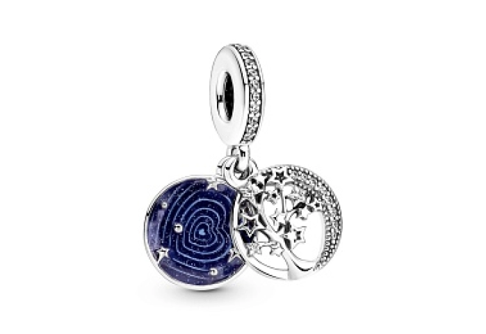 Star and moon family tree sterling silver dangle w