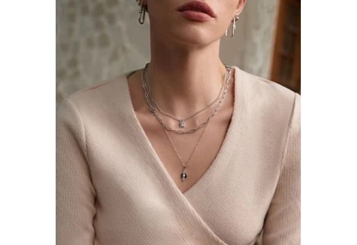 Silver Pearl Geometric Pendant Necklace