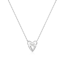 Silver Heart Kiss Pavé Necklace