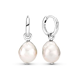 Sterling silver hoop earrings with baroquewhite freshwatercultured pearl