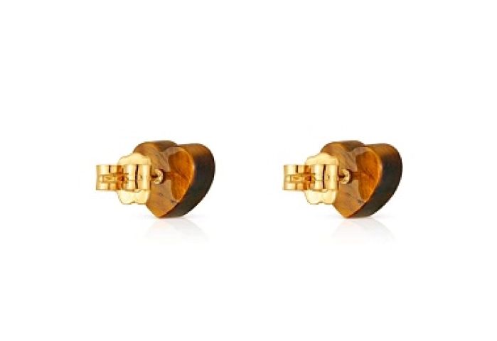 18KT GOLD EARRINGS TIGER EYE HEART 8MM