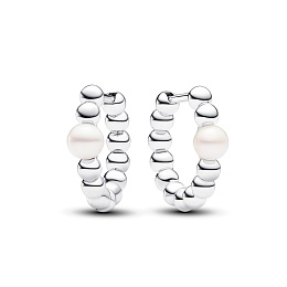 Beaded sterling silver hoop Earrings with white treated freshwater cultured pearl