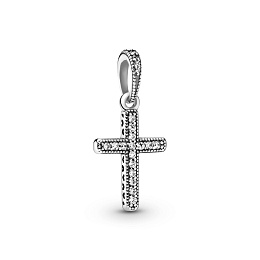 Cross silver pendant with clear cubic zirconia