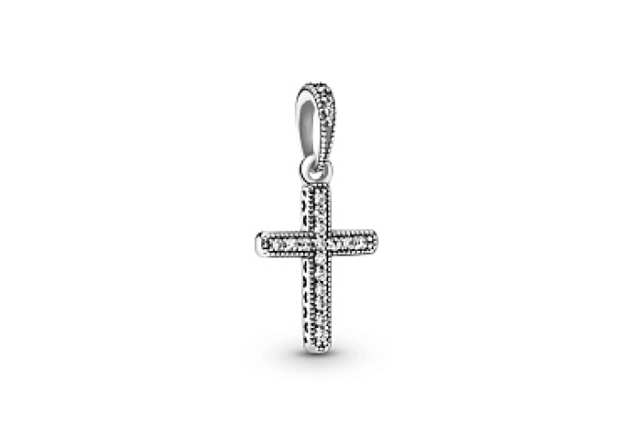 Cross silver pendant with clear cubic zirconia