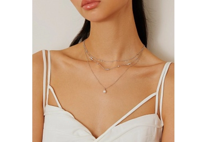 Silver Mini Disc Drop Stacking Necklace