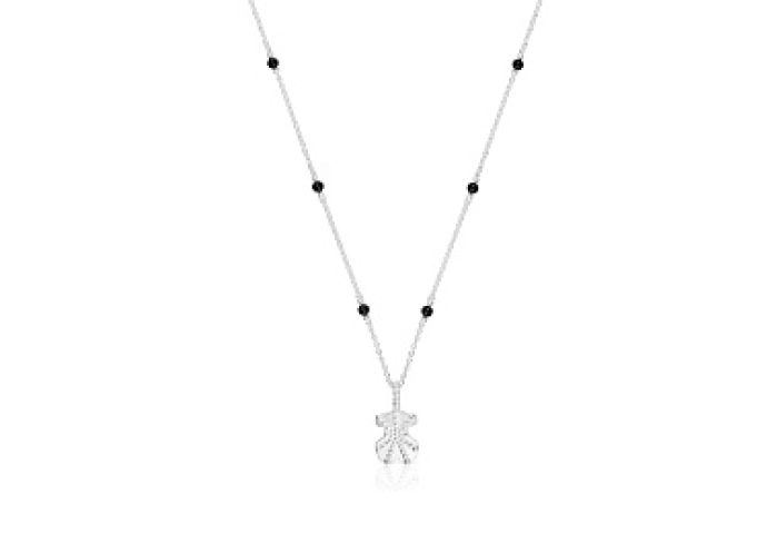 SILVER PENDANT BEAR 15MM CHOKER ONIX 45CM
