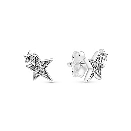 Double star sterling silver stud earrings with cle