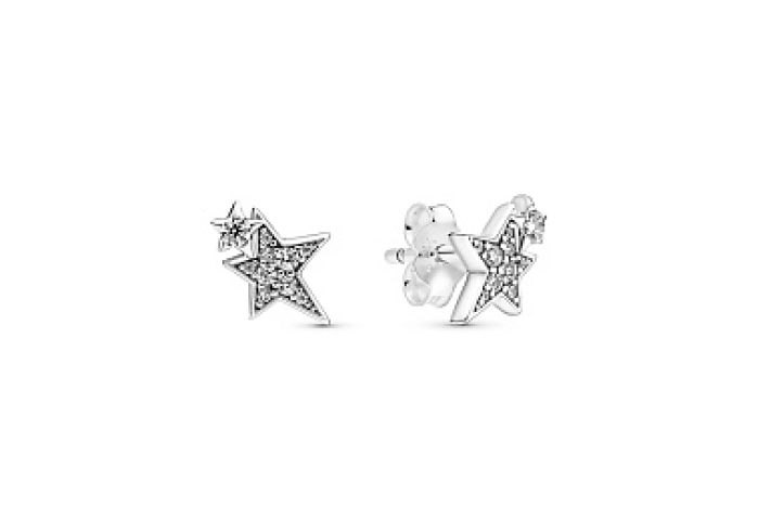 Double star sterling silver stud earrings with cle