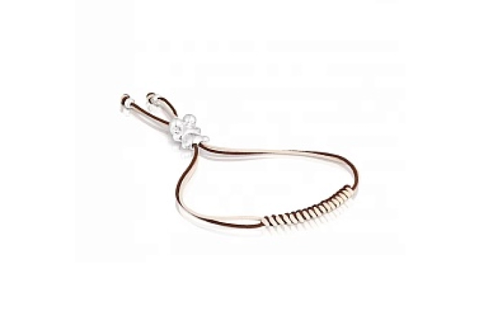 SILVER BRACELET BROWN-BEIGE CORD