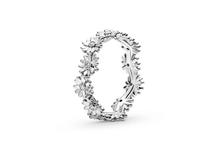 Daisy sterling silver ring with clear cubic zircon
