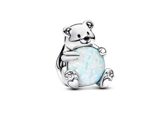Polar bear sterling silver charm with white lab-cr