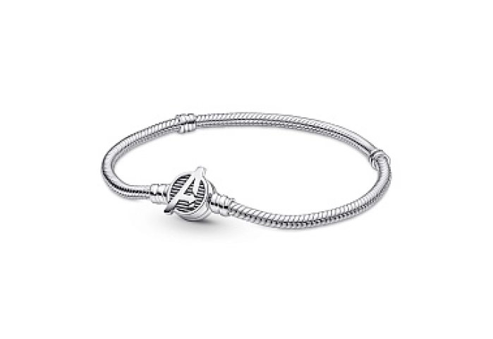 Snake chain sterling silver bracelet with Marvel T