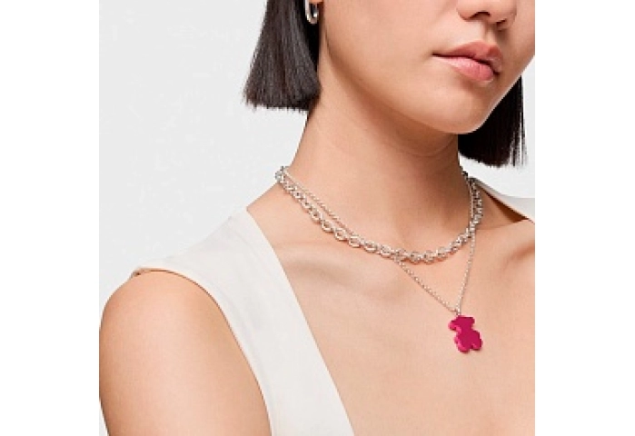 PINK S.STEEL/SILVER PENDANT BEAR 22MM