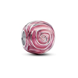 Pink rose sterling silver charm with transparent p