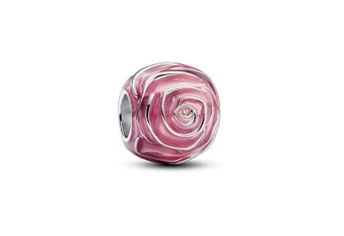 Pink rose sterling silver charm with transparent p