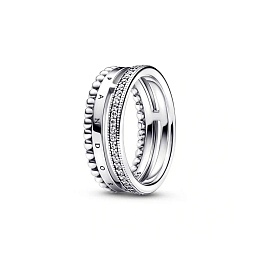 Pandora logo sterling silver ring with clear cubic