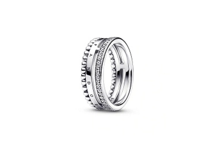 Pandora logo sterling silver ring with clear cubic