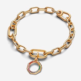 Rainbow 14k gold-plated medallion with green, pink, blue, red, purple, orange and yellow crystal