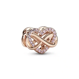 Infinity heart sterling silver charm with pink cubic zirconia