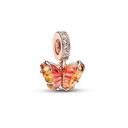 Butterfly 14k rose gold-plated dangle with bi-colour orange and pink Murano glass and clear cubic zi