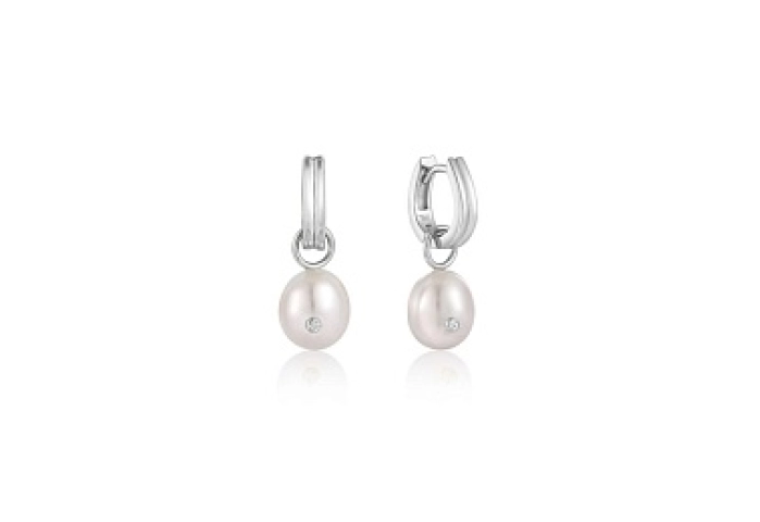 Pearl Drop Sparkle Huggie Hoop Earrings 