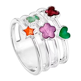 SILVER RING 5 GEMSTONES 4 BANDS N12