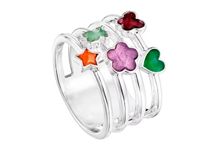 SILVER RING 5 GEMSTONES 4 BANDS N12